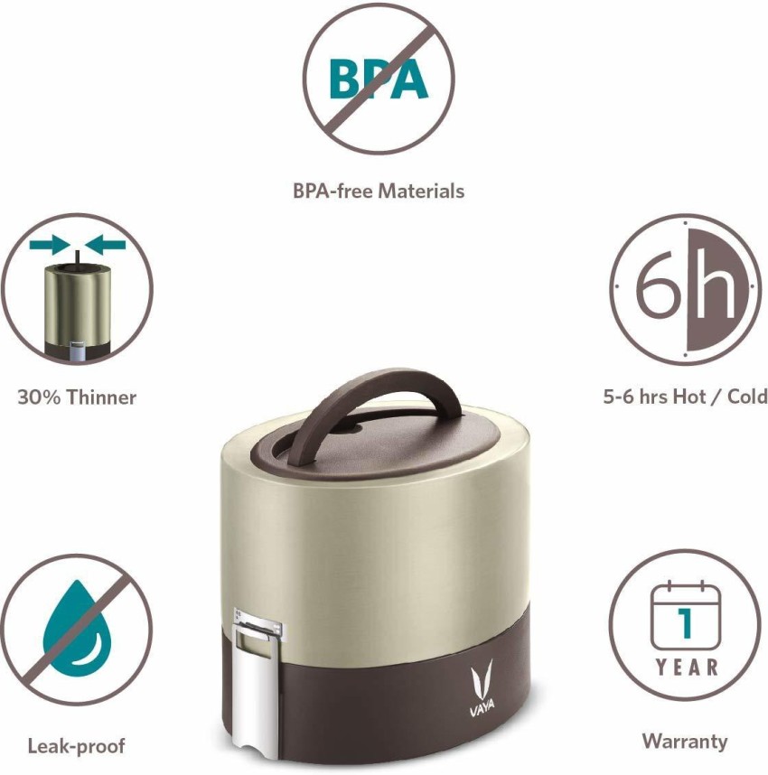 Vaya Tyffyn Flex 600 - SS Insulated Tiffin Box with Microwave safe BPA-free  Plastic Lunch Bowls | Sh…See more Vaya Tyffyn Flex 600 - SS Insulated