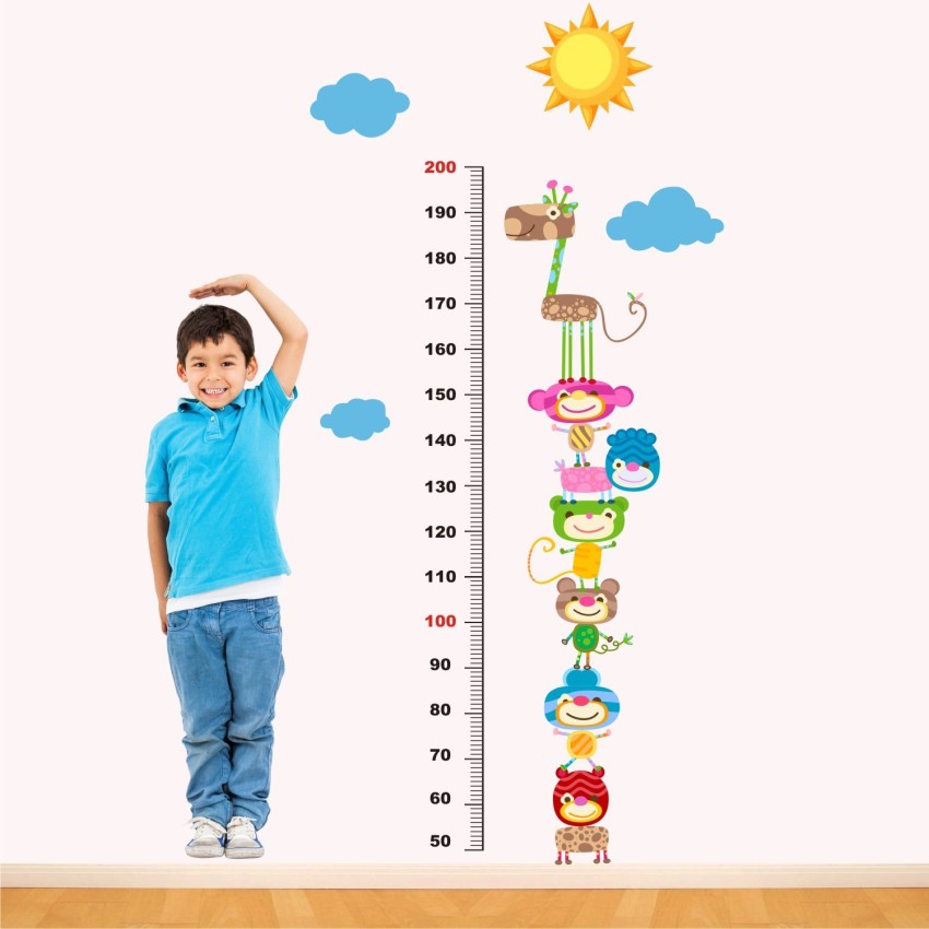 WALL STICKS 90 cm Cute Animals Height Measurement Chart sky Kids Baby Kids  Learning - Education Non-Reusable Sticker