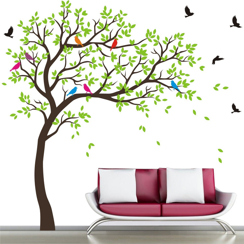 WALL STICKS 200 cm Extra Large Full Wall Tree Colourful Birds
