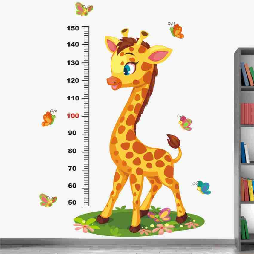 WALL STICKS 90 cm Cute Animals Height Measurement Chart sky Kids Baby Kids  Learning - Education Non-Reusable Sticker
