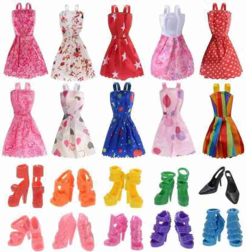 IDREAM Doll Fashion Dress (Pack of 10 Pcs) & Doll Shoes (Pack of