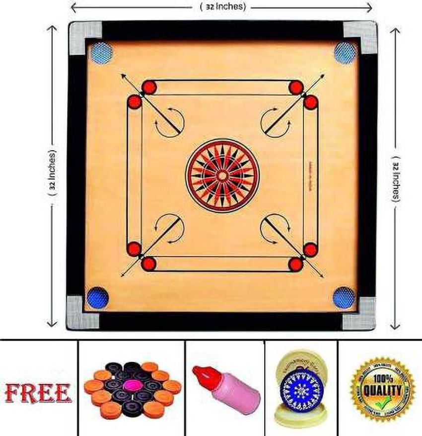 Carrom Brett - Indien Holz Carrom Board - Profi-1 mit 9 mm Spielbrett mit Harter Rückprall Kanten - Komplett mit Striker und Steinen - Karrom Board