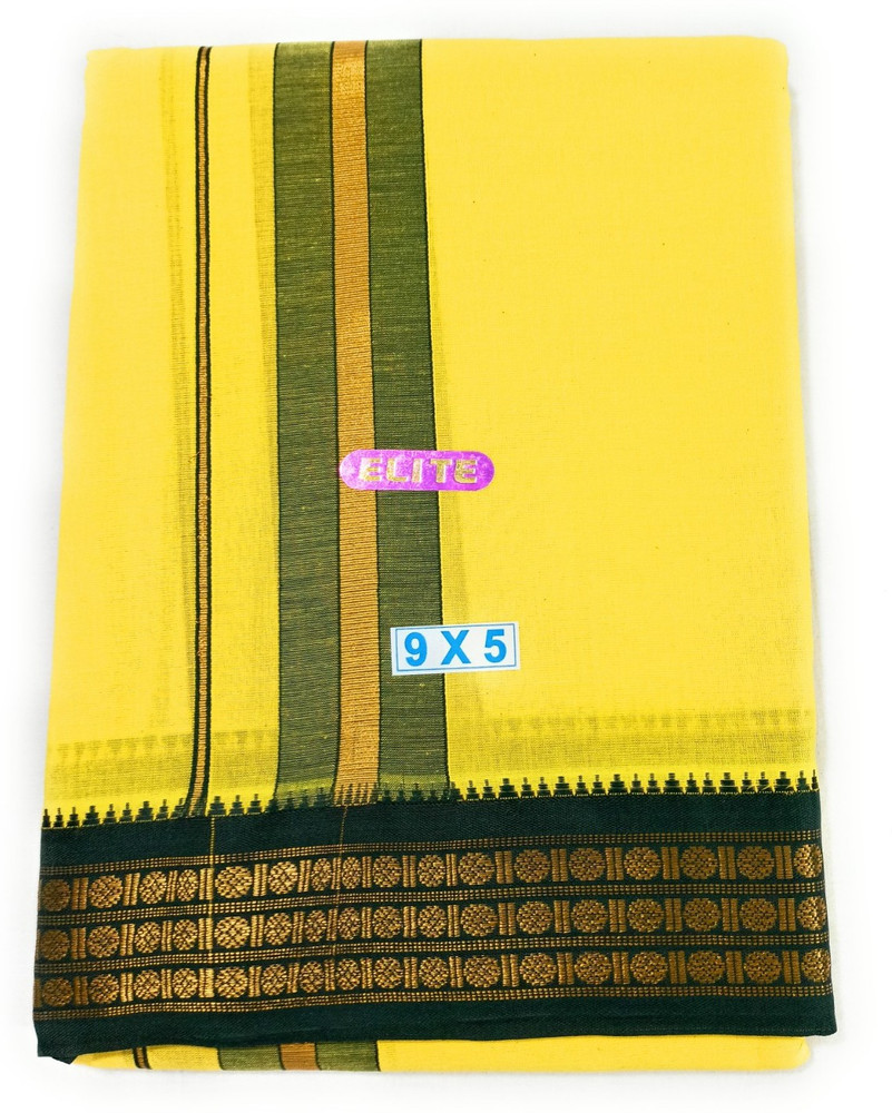SMT New Traditional Cotton Yellow Color Dhoti for Men Woven Men