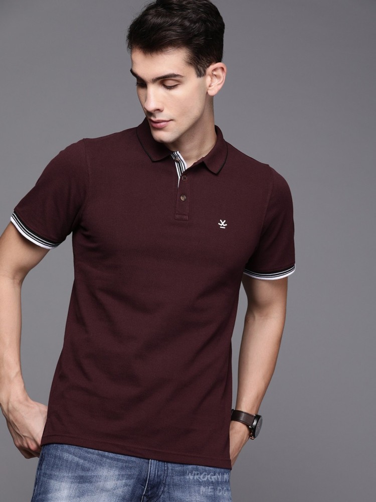 Buy Men Maroon Solid Polo Neck T-shirt Online - 708835