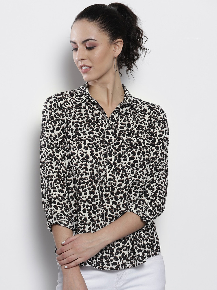 DOROTHY PERKINS Casual Full Sleeve Animal Print Women White Top
