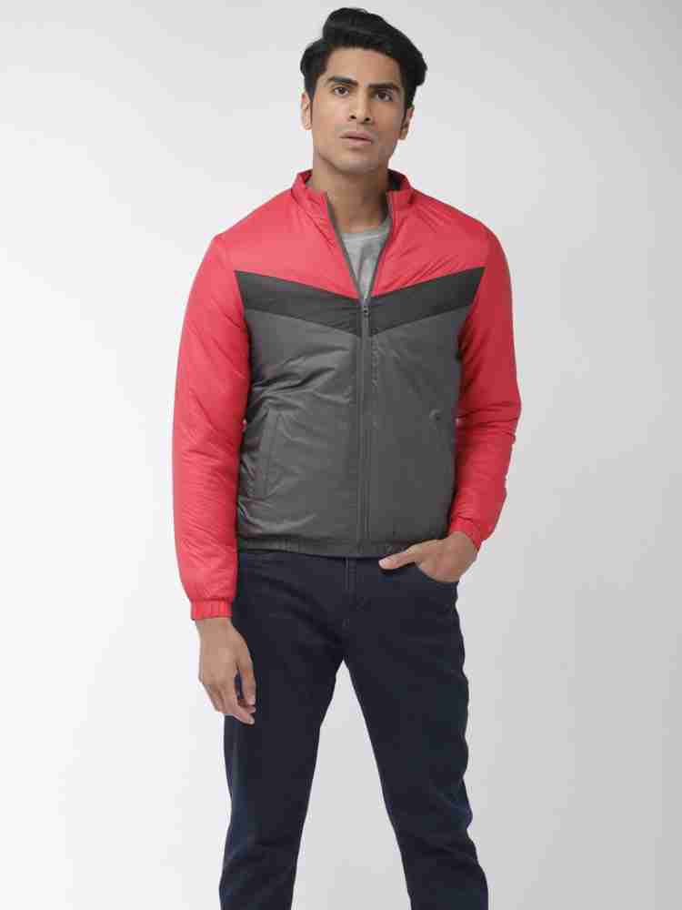 Buy Flying Machine Men Red Solid Zip Up Polyester Bomber Jacket