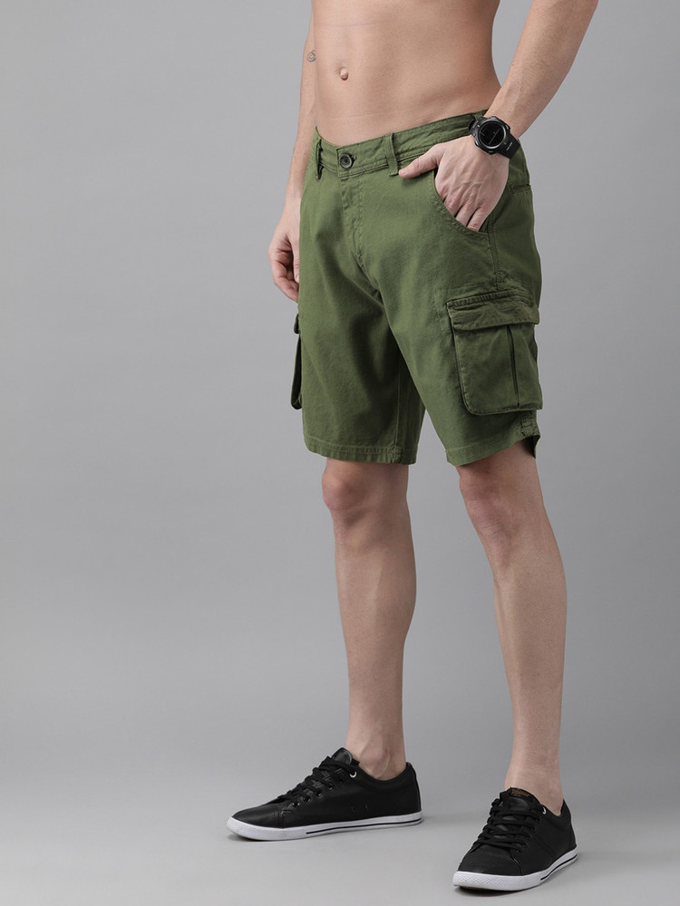Roadster Solid Men Dark Green Cargo Shorts