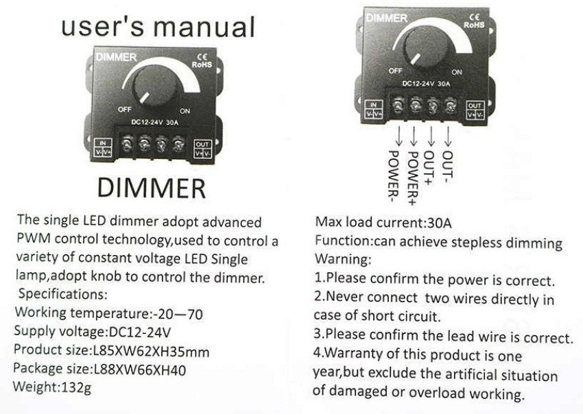LED Dimmer 12V 24V 30A 360W Pwm Regulator Dc Metal Casing Cable LED Strips  12 24