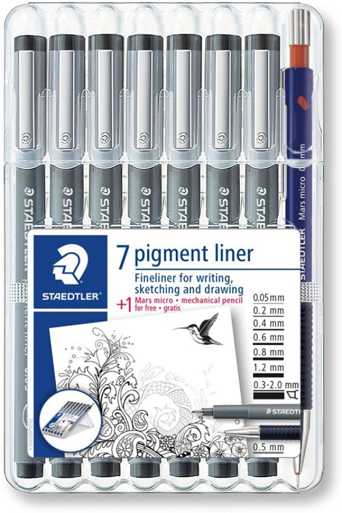 Staedtler Pigment Liner Black Fineliner Pens, Full Professional 12 Pieces Artist