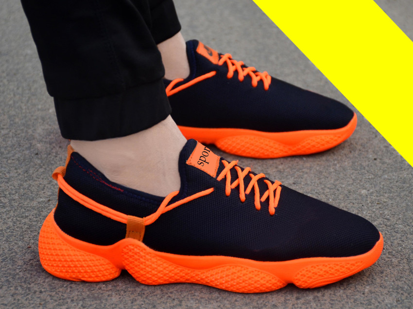 1AAROW Black Orange Solid Lace Up Sports Shoes Running Shoes For