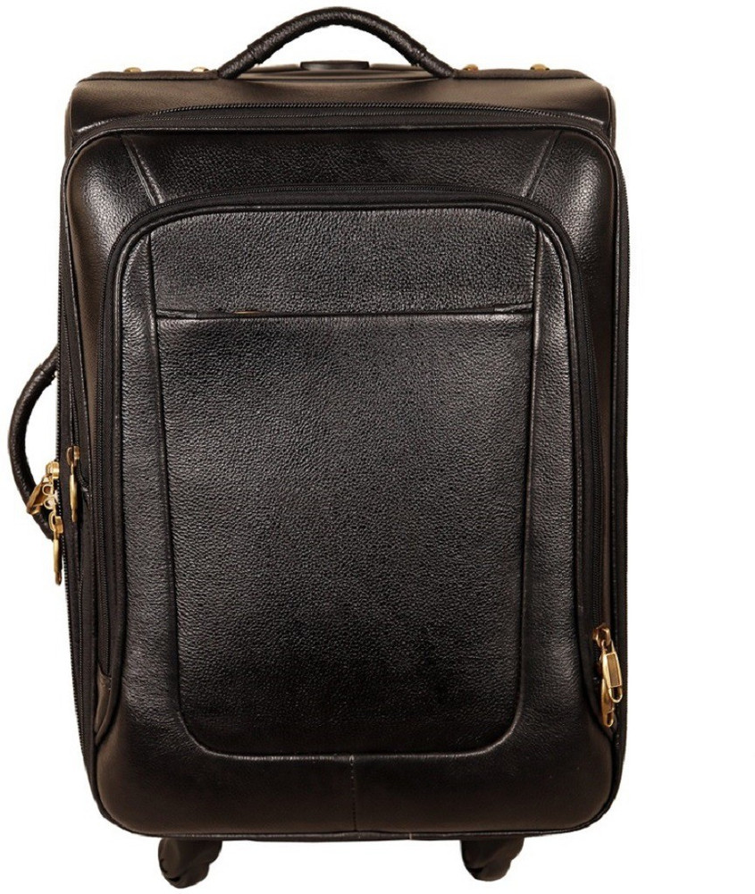 HYATT Leather Accessories 46 L Cabin Size Leather Travelling Luggage Bag 20 Inch Black Expandable Cabin Check in Set 4 Wheels 20 inch BLACK Price in India Flipkart