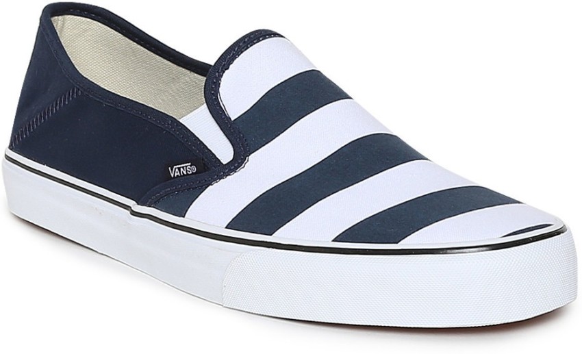 Blue and shop white striped vans