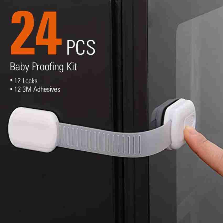 BossBaby Child Safety Cabinet Locks | Baby Proof Drawers, Cupboards, Toilet Seat, Fridge, Oven | No Drill, No Screw | Super Strong 3M Adhesive Adjustable Strap