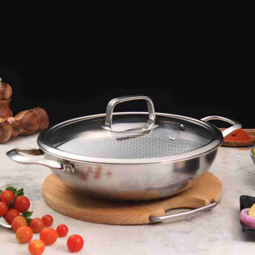 Impex Serene Triply Honeycomb Stainless Steel Kadai Pan 24 cm