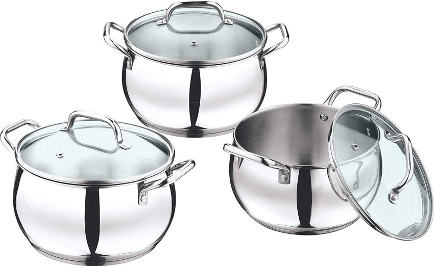  Sumeet Stainless Steel with Copper Bottom Cook and Serve  Essential Handi with Lid - Set of 3 Pcs (1.1 LTR, 1.6 LTR, 2.1 LTR): Home &  Kitchen