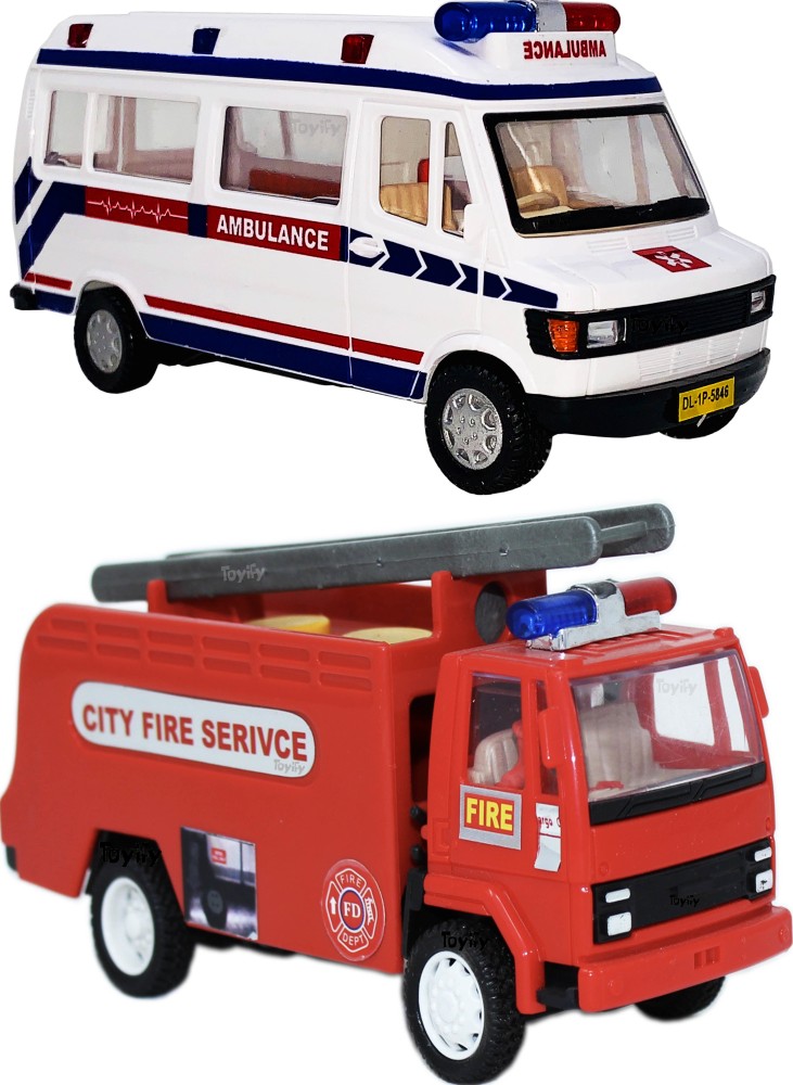 fire truck toy van pull back red