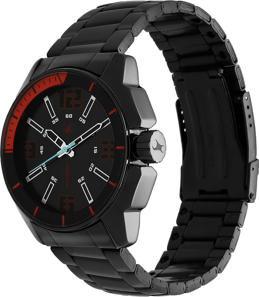 Fastrack black dial black stainless steel strap watch outlet