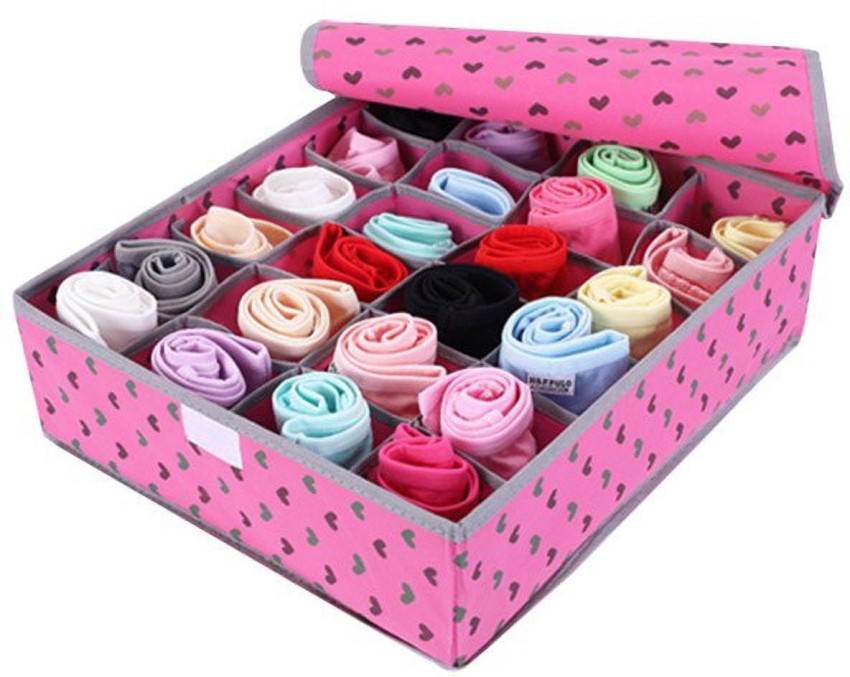 24 Grids Non-Woven Socks Organizer With Lid / Storage Box For