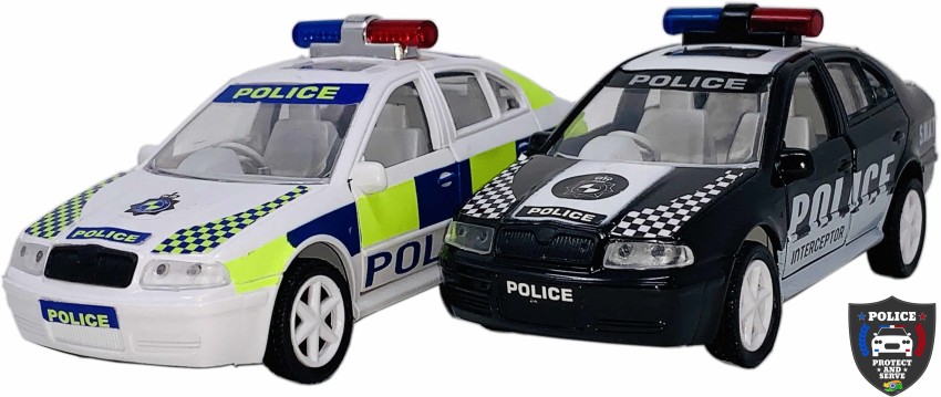 Miniature Mart Police Interceptor & U K Police Car With Pull & Go