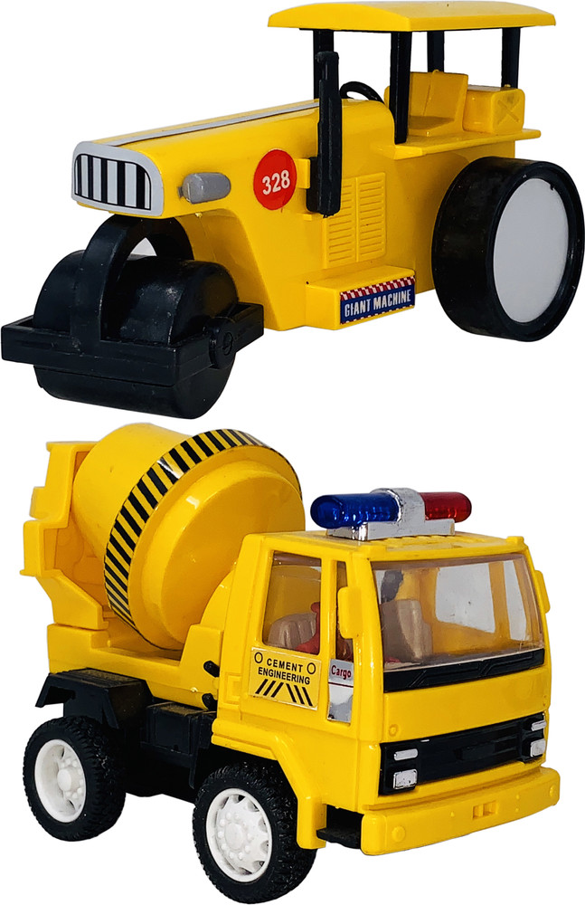 Miniature Mart Small Size Set of 2 Road Roller Concrete Mixer Truck Toys For Kids and Vehicle Showpieces. Small Size Set of 2 Road Roller Concrete Mixer Truck