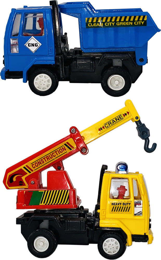 Miniature Mart Small Size Set of 2 Dumper Truck Crane Truck