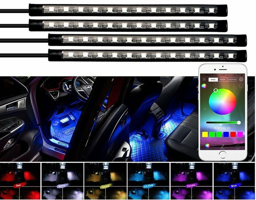 XZRTZ 137 LED DC 12V Multicolour Music Car Strip Atmosphere Lamp Light For  Car Interior Under Dash Lighting Kit with Sound Active Function and  Wireless Remote Control C1 Car Fancy Lights Price