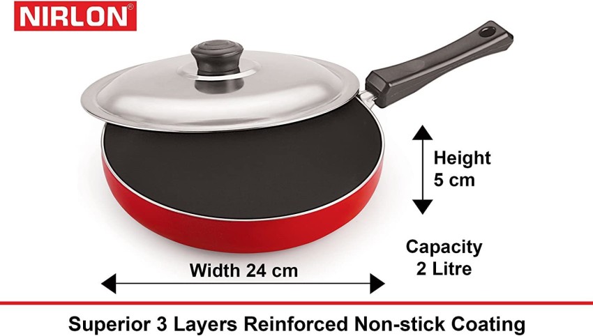 NIRLON Aluminium Induction Base Non Stick Cookware Fry Pan with Glass LID-24cm  Fry Pan 24 cm diameter with Lid 2 L capacity Price in India - Buy NIRLON  Aluminium Induction Base Non