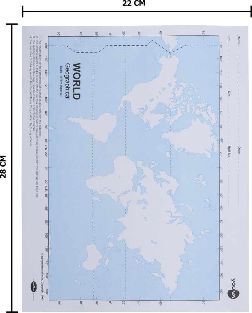 NAVNEET Youva Loose Sheet Map (World Geographical - Plain)  22x28 cm Ruled Regular 64 gsm Graph Paper - Graph Paper