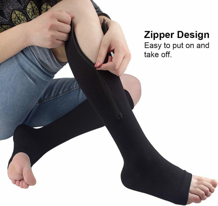 Zipper Medical Compression Socks with Open Toe - Best Support Zip Stocking  for Varicose Veins, Edema, Swollen