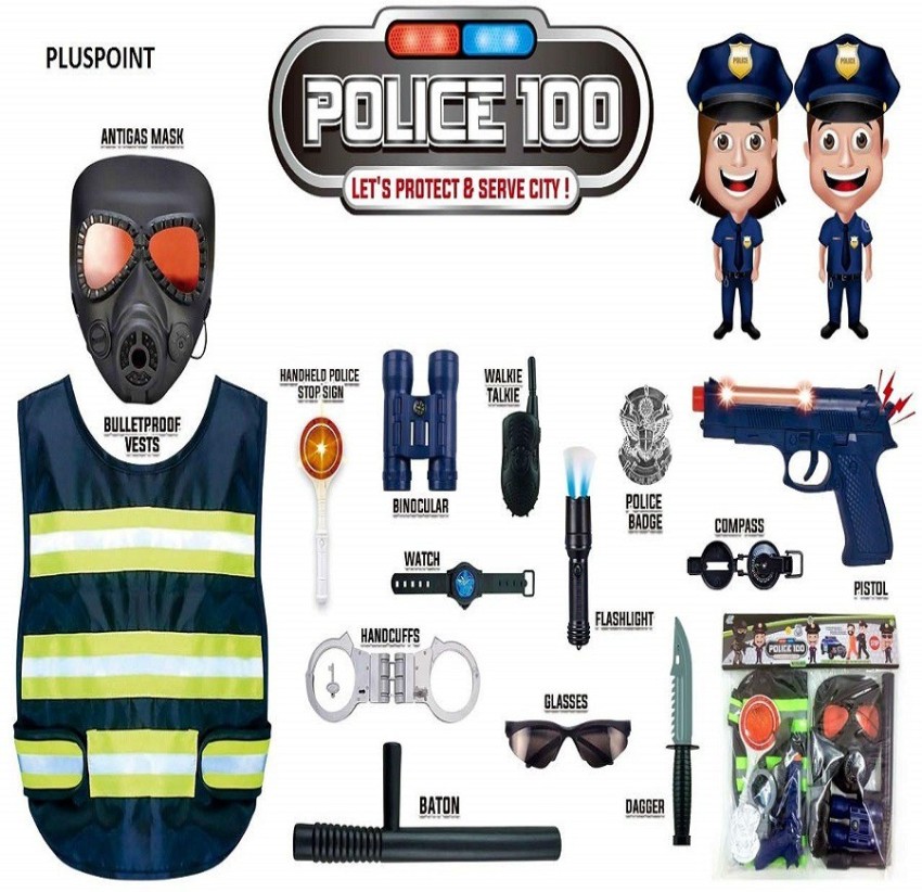 KTRS Police Uniform for Kids - 14-Piece Police Officer Costume Role Play Kit  with Hat, Vest, Handcuffs, Bag, and Other Accessories Armor Sets - Police  Uniform for Kids - 14-Piece Police Officer