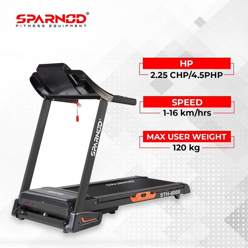 Sparnod Fitness STH 4000 4.5 HP PEAK Automatic Treadmill DIY Installation Motorized Running Treadmill for Home Use Treadmill Buy Sparnod Fitness STH 4000 4.5 HP PEAK Automatic Treadmill DIY Installati...