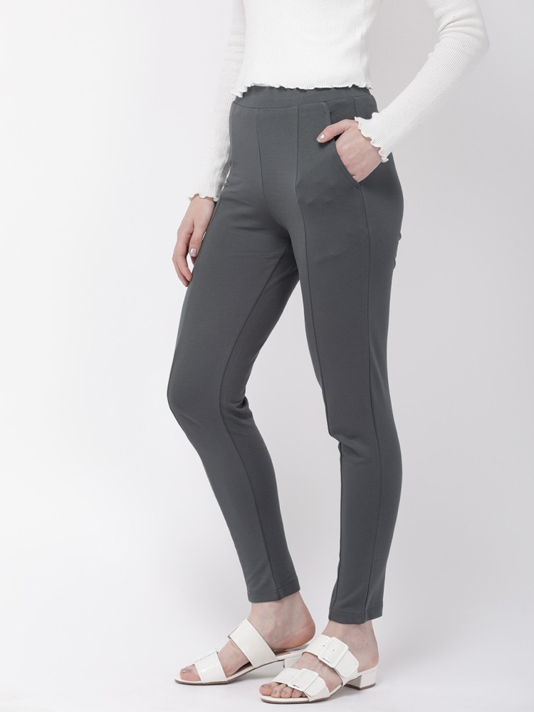 GO COLORS Slim Fit Women Grey Trousers - Buy GO COLORS Slim Fit