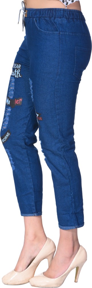 Denim Dark Blue Side Pocket Ripped Jogger Jeans For Women, Ladies Denim  Jogger, Women Denim Jogger Jeans - ussiplshop, Chennai