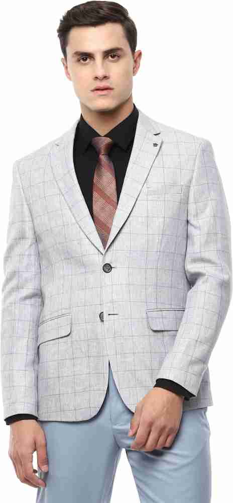 Louis Philippe Black Linen Slim Fit Checks Blazer