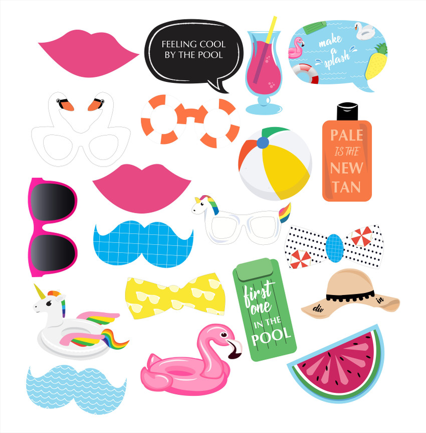 Theme My Party Props set for birthday photo props pool party