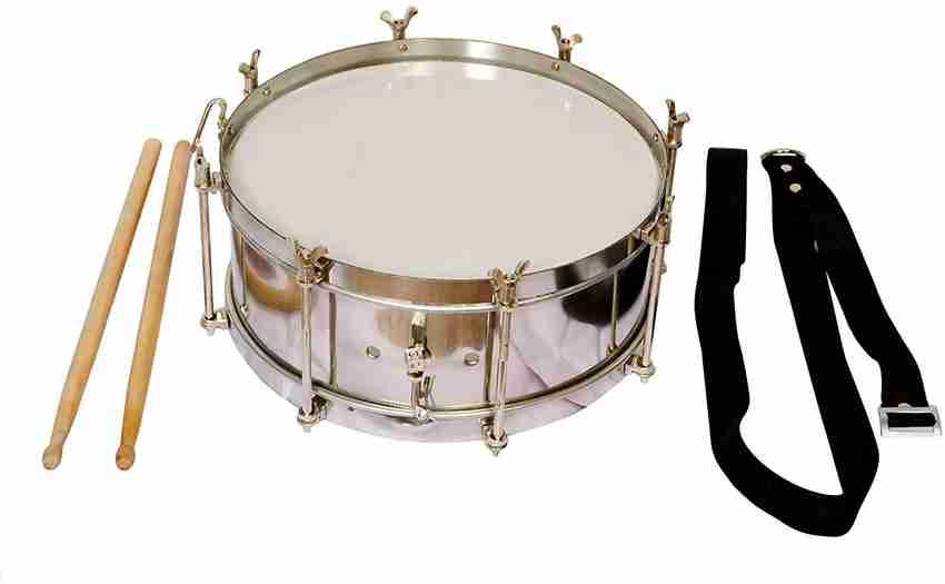 bankey hub Side Drum Dhol Silver 12 inches Steel With Free Sticks