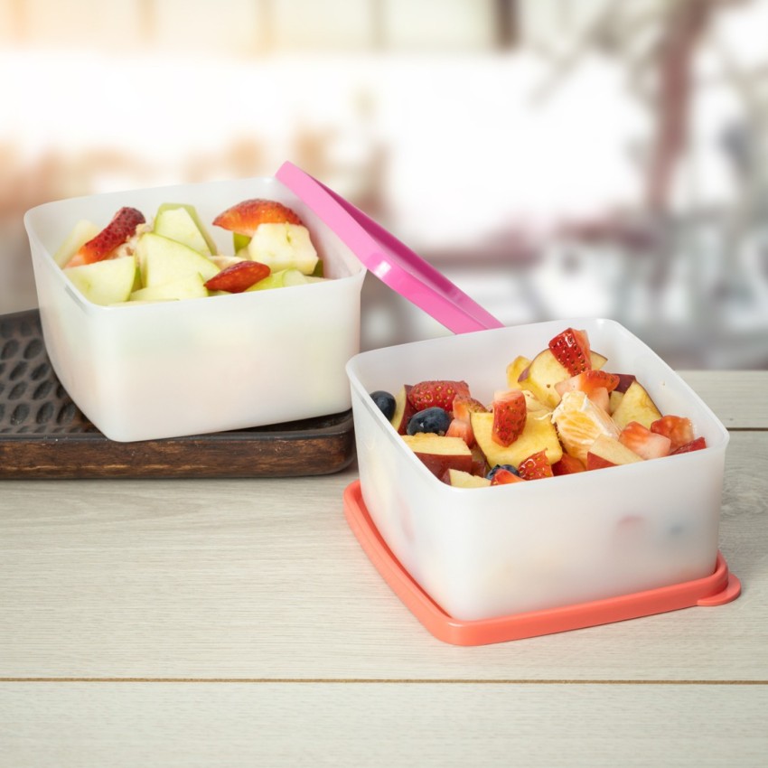 Tupperware Cool N Fresh Plastic Container (White, Green, Pink, 490ml ) - 4 PC Each