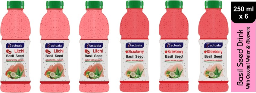 AACTUALA COMBO OF BASIL SEED DRINK LITCHI 250ML STRAWBEEY 250ML