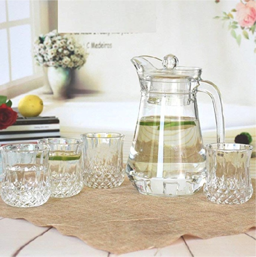 Set of 4 Glass Carafe Pitchers with Lids, 1 Liter Beverage Pitcher Carafe  Set