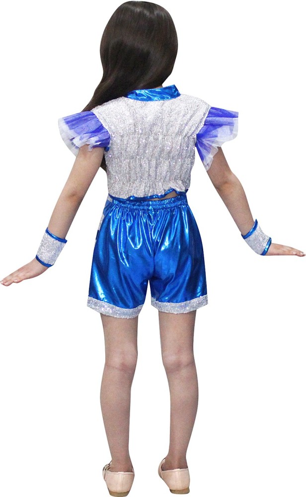 KAKU FANCY DRESSES Blue Silver Lycra Dance Costume - Blue/Silver