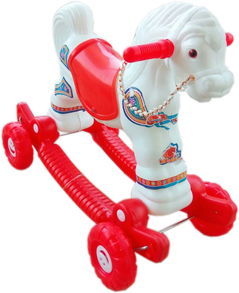oh baby BABY BABY PLASTIC HORSE WITH ROCKING FUNCTION AND RUNNING RIDE ON WITH AMAZING COLOR FOR YOUR KIDS First Class Rocking Plastic Horse With 4 Wheels For Cycle The Horse 2