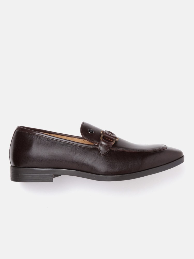 Louis Philippe Men Brown Croc-Textured Leather Slip-Ons