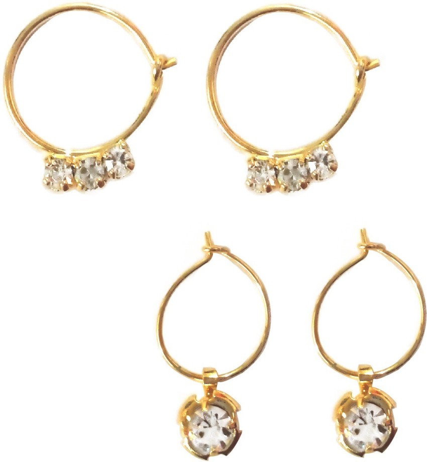  Buy variety-store Gold Plated Small Bali Earrings Jewellery  with white cz for Girls ( 2 Pairs ) Cubic Zirconia Brass Hoop Earring  Online at Best Prices in India
