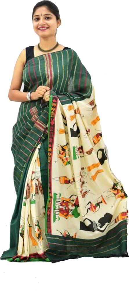 Buy tant ghar Printed Bollywood Pure Cotton Green Sarees Online Best Price In India Flipkart