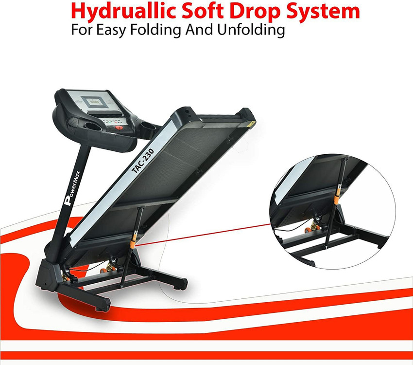 Powermax Fitness TAC 230 4HP Peak Auto Incline MP3 iPad Holder 5 Disp. Foldable Home use Treadmill