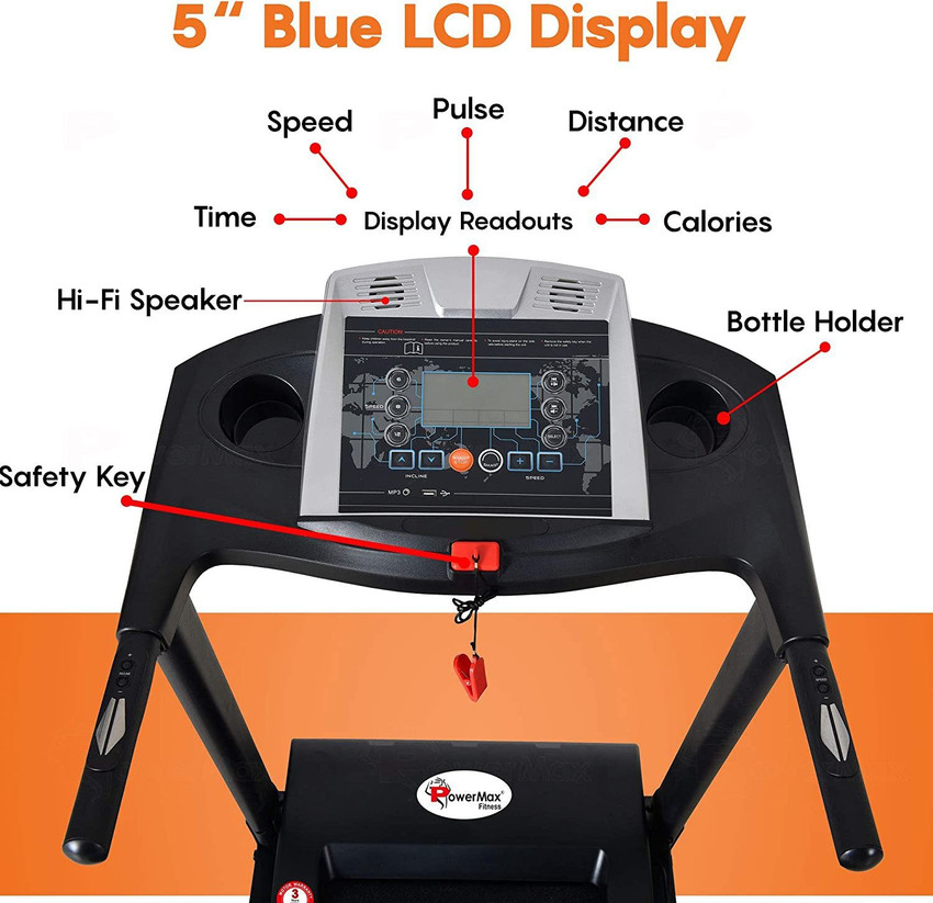 Powermax Fitness TDA 111 4HP Peak LCD Disp. BMI Spring Resistance Pro Workout Foldable Home Treadmill