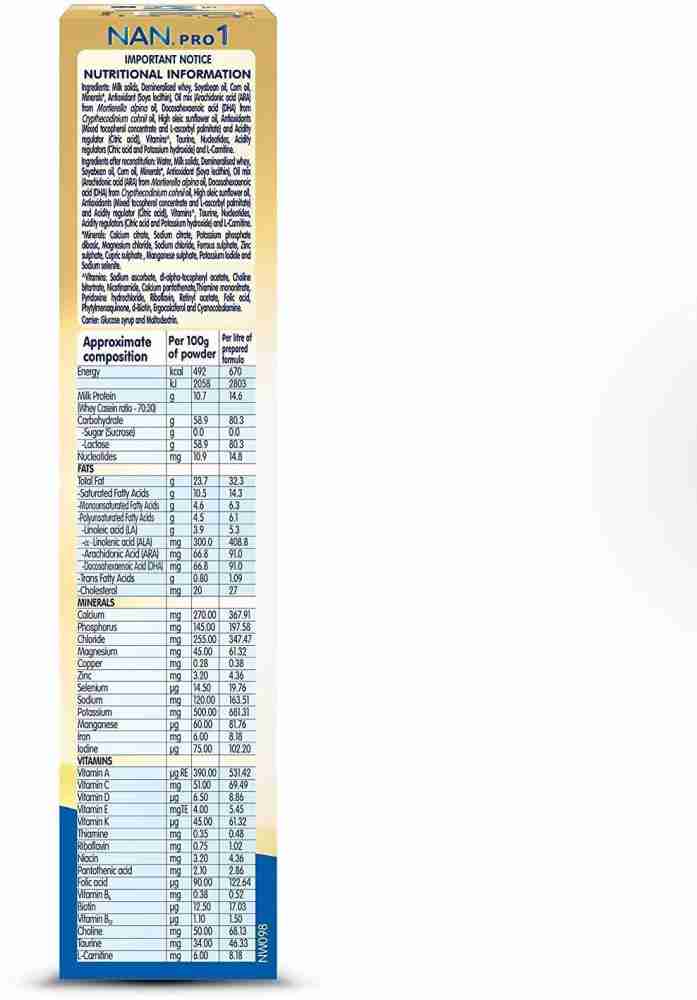 NESTLE Nan Pro 1 Starter Infant Formula with Probiotics, Upto 6 months,  400g Price in India - Buy NESTLE Nan Pro 1 Starter Infant Formula with  Probiotics, Upto 6 months, 400g online at