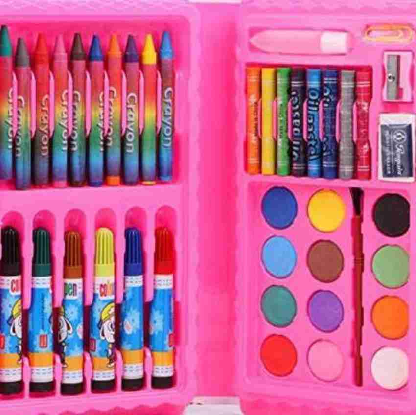 ADN 46 Pcs Drawing Set for Kids ,Set with Color Box, Pencil Colors Crayons  Colors Water Color Sketch Pens Set for Girls (PINK color box)