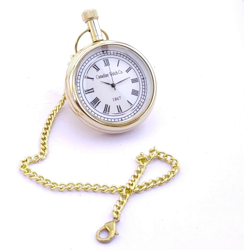 k.v handicrafts Classic Brass Canadian Watch Dial - Clock Dial Antique  Indian Look Gandhi Watch / Pocket Watch with Long Chain By- K V Handicraft  KVH-0069 Brass Finish Brass Pocket Watch Chain