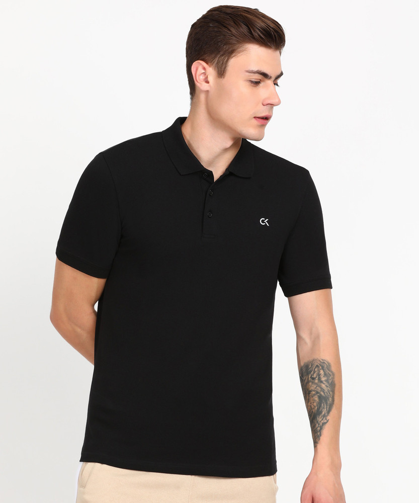 Calvin Klein Performance Solid Men Polo Neck Black T Shirt
